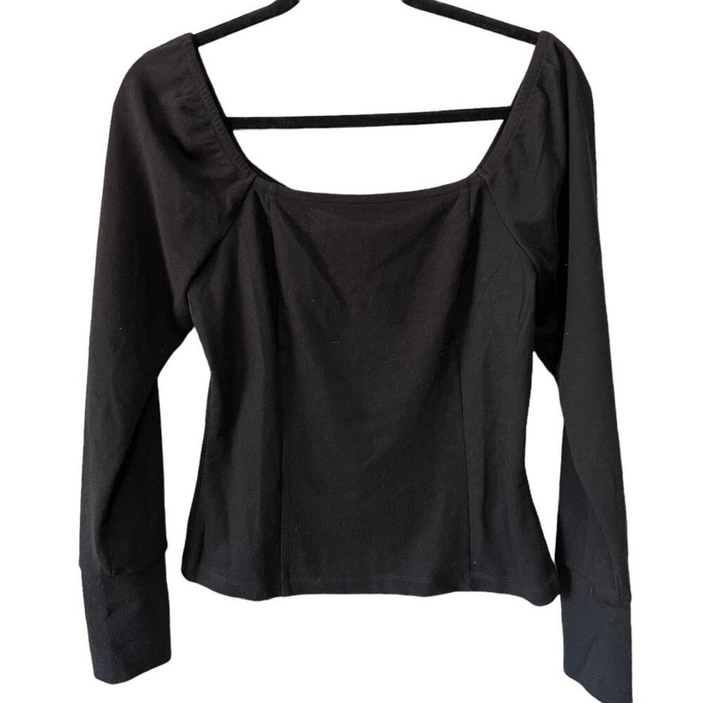 Treasure & Bond Fitted Black Stretch Square Neck Long Sleeve Womens Blouse Med